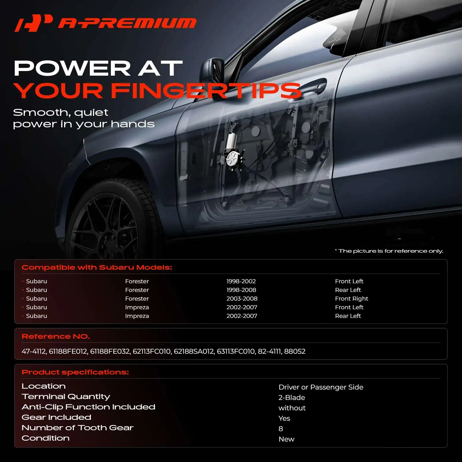 A-Premium Rear Driver or Front Side Window Lift Motor for Subaru Forester 1998-2008 Impreza 2002-2007
