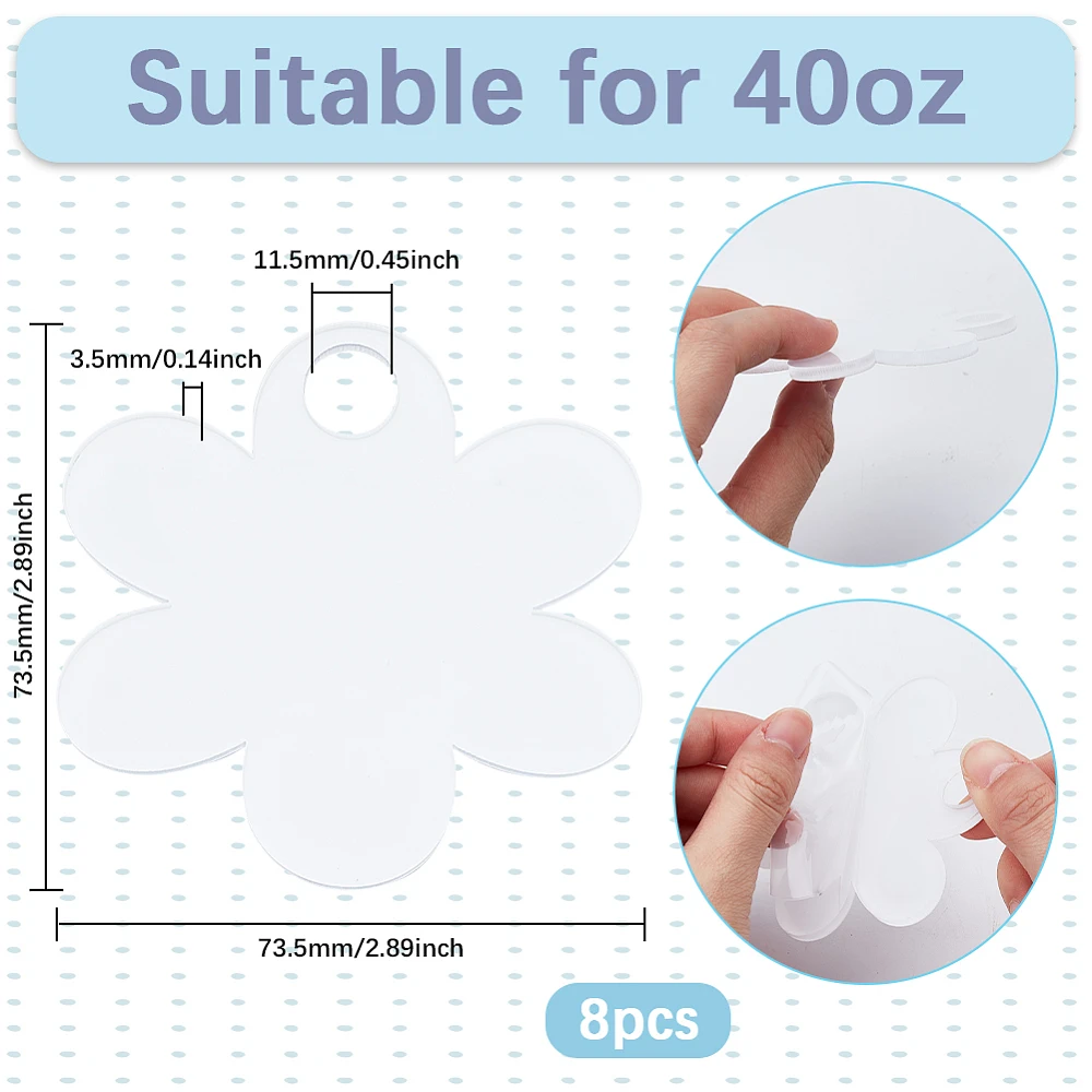 8Pcs Sublimation Name Plate Blanks Acrylic Sublimation Blanks 40oz White Flower Heat Transfer 2.89 x 2.89in Personalized Tumbler