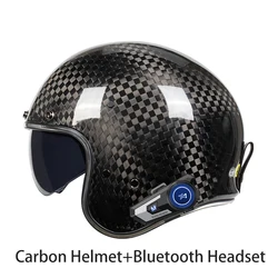 2025 Vintage Adults Motorcycle Jet Helmet Open Face 3/4 Helmet Carbonfiber Racing Riding Cruise Helmet Capacete with Headset DOT