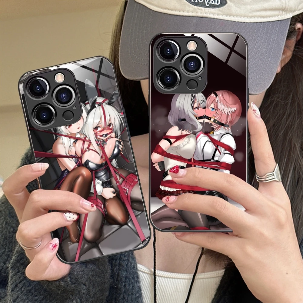 Hentai Waifu Girl Mobile Cell Phone Case for iPhone 16 15 14 13 12 11 X XR XS 8 Pro Max Plus Mini PC Glass Phone Cover Shell