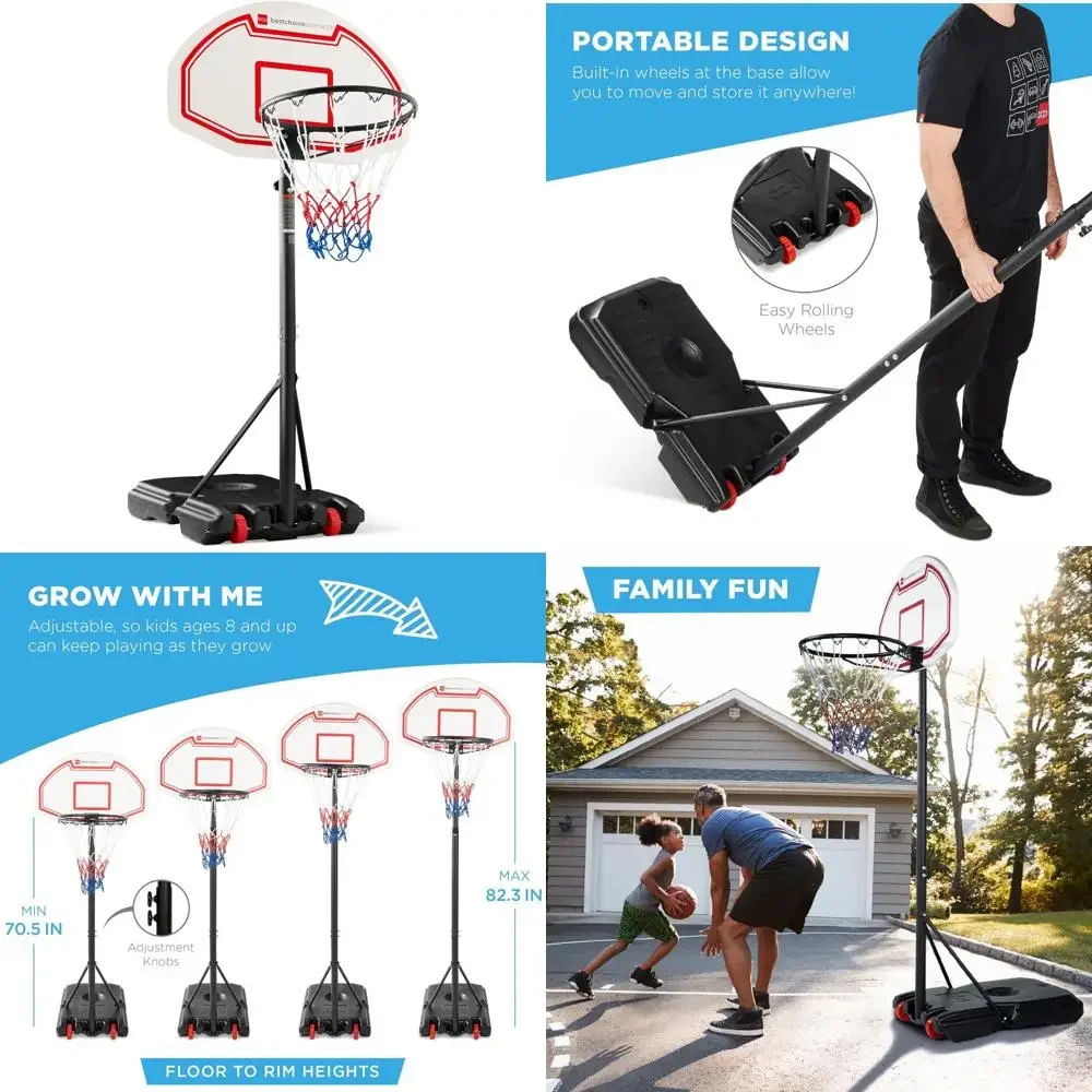 Portable Height-Adjustable Kids Basketball Hoop Set with Wheels and Fillable Base, 70.5 to 82.3 Inches, Ideal for Outdoor Play