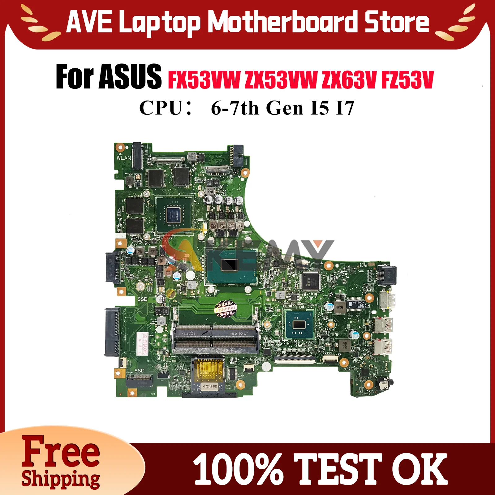 

Материнская плата для ноутбука GL553VD для ASUS ROG FX53VW ZX53V GL553V GL553VE ZX63V FZ53V ZX53VW GL553VD, материнская плата с процессором I5 I7, тест ОК