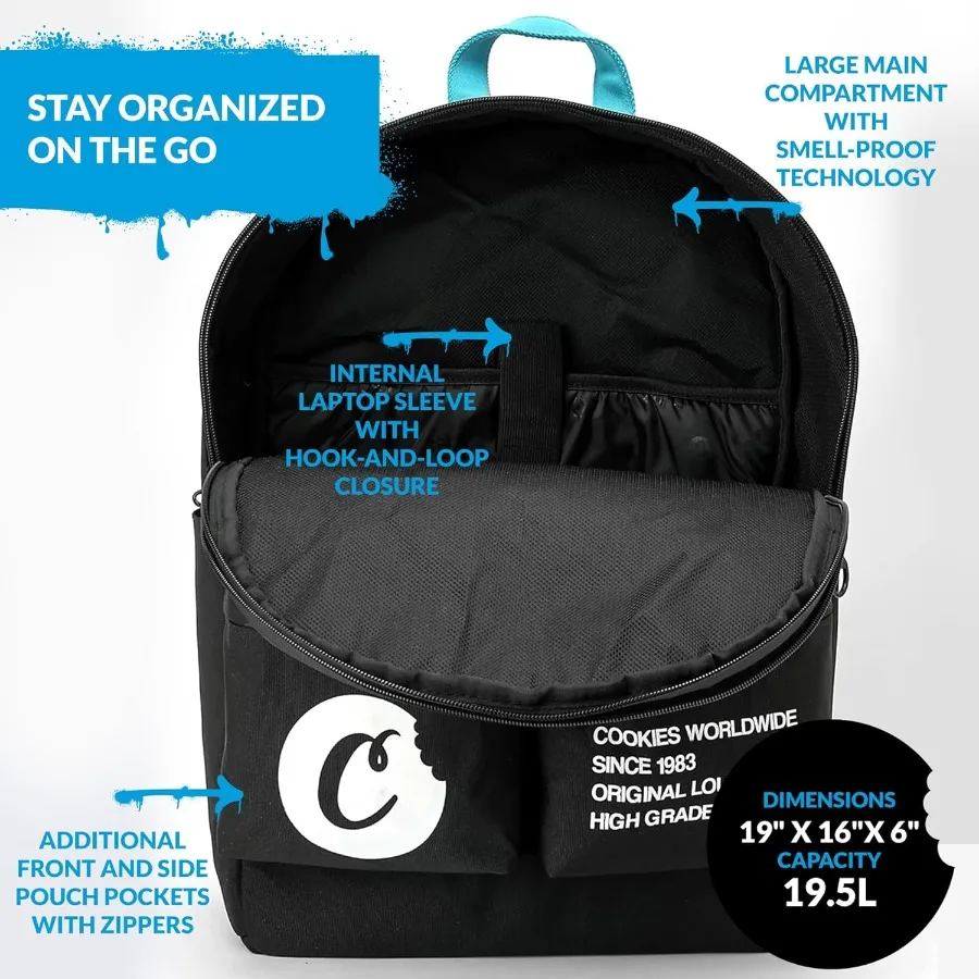 حقيبة ظهر من القماش COOKIES Orion بسعة 22.8 لتر حقيبة ظهر كبيرة للسفر للرجال والنساء حقيبة حمل أنيقة وواسعة - أسود