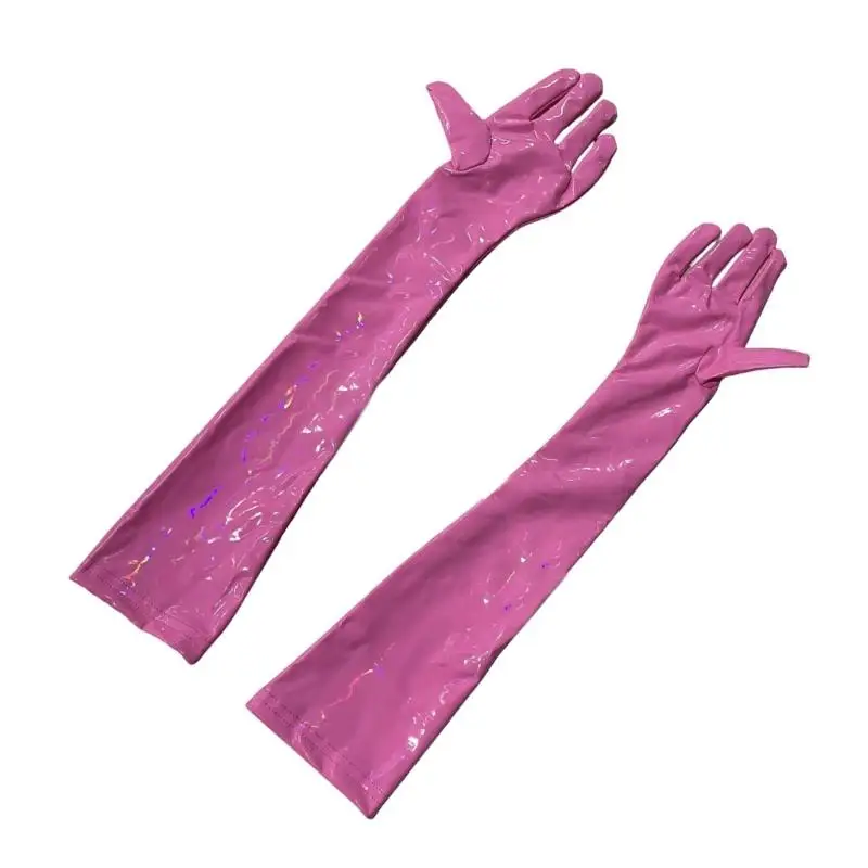 652F قفازات نسائية عصرية طويلة من جلد البولي يوريثان قفازات عالية اللمعان ملابس لعب الأدوار وملابس المناسبات الخاصة