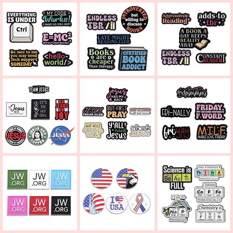 2-7pcs Creative Enamel Pins Sets Book Lovers Jesus Christians Science Program Brooches Lapel Badge Jewelry Gifts For Friends