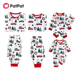 PatPat Christmas Family Matching Outfits Pajama Allover Xmas Tree & Car Print Long-sleeve Pajamas Family Sets (Flame Resistant)