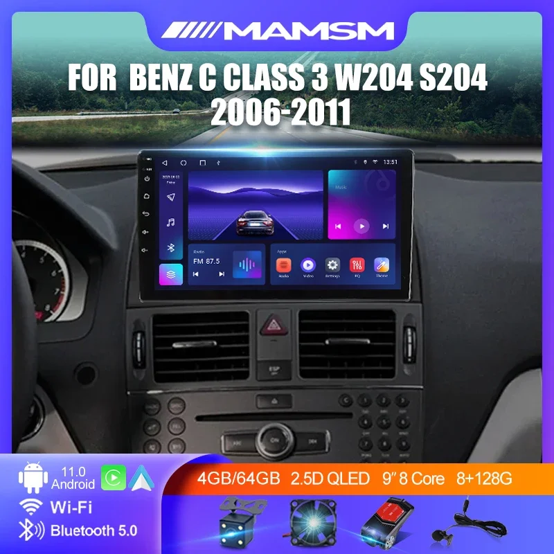 

Автомобильный мультимедийный плеер MAMSM для Benz C-Class 3 W204 S204 2006 - 2011 Android 12,0, навигация, стерео, GPS, 4G, IPS, Авторадио Carplay