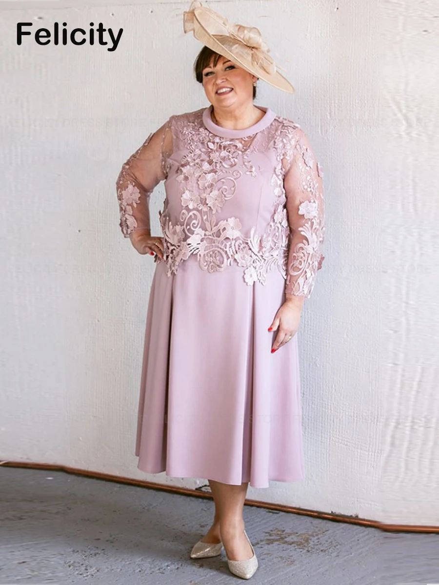 Requintado A-Line Lace plissado Vestidos de casamento, chá de comprimento Vestidos, Ocasiões Formais Vestidos, Mãe da Noiva, Plus Size, 2023