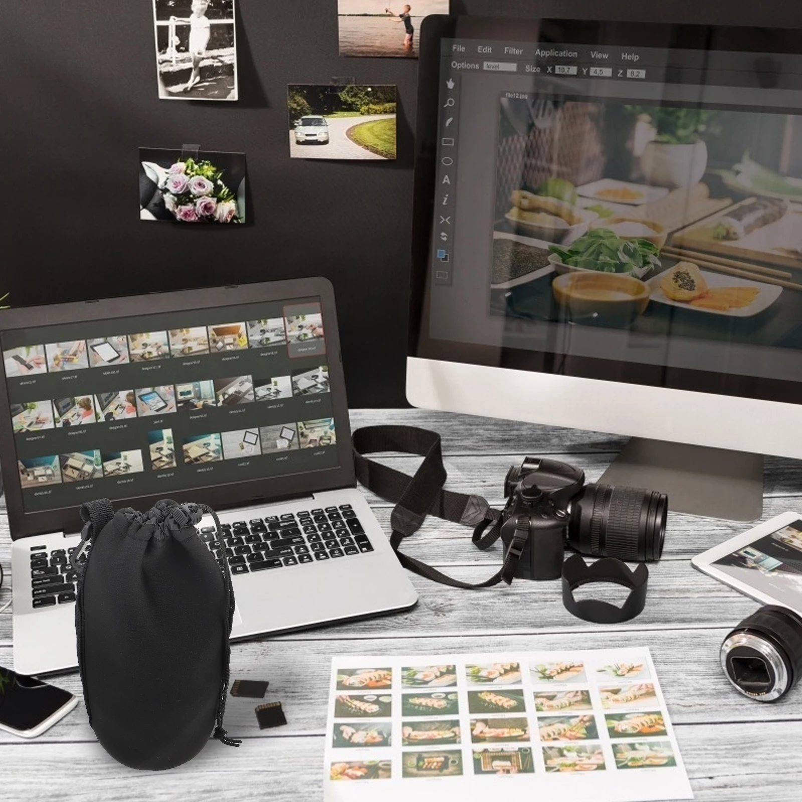 

2 PCS Camera Lens Bag Case Storage Handbag Dslr Protector Cover Plug-in Pouch Black Small Neoprene Travel