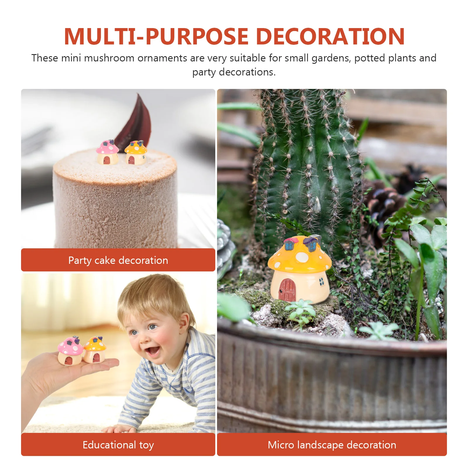 

2pcs House Ornaments Resin Decor Lawn Garden Mushroom Statue Small Statue Mini Figurines Accessories Gift Figurine