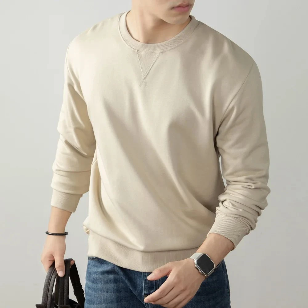 Moletom Masculino de Algodão Puro 340g Outono, Solto, Casual, Manga Longa, Pulôver, Blusa com Capuz