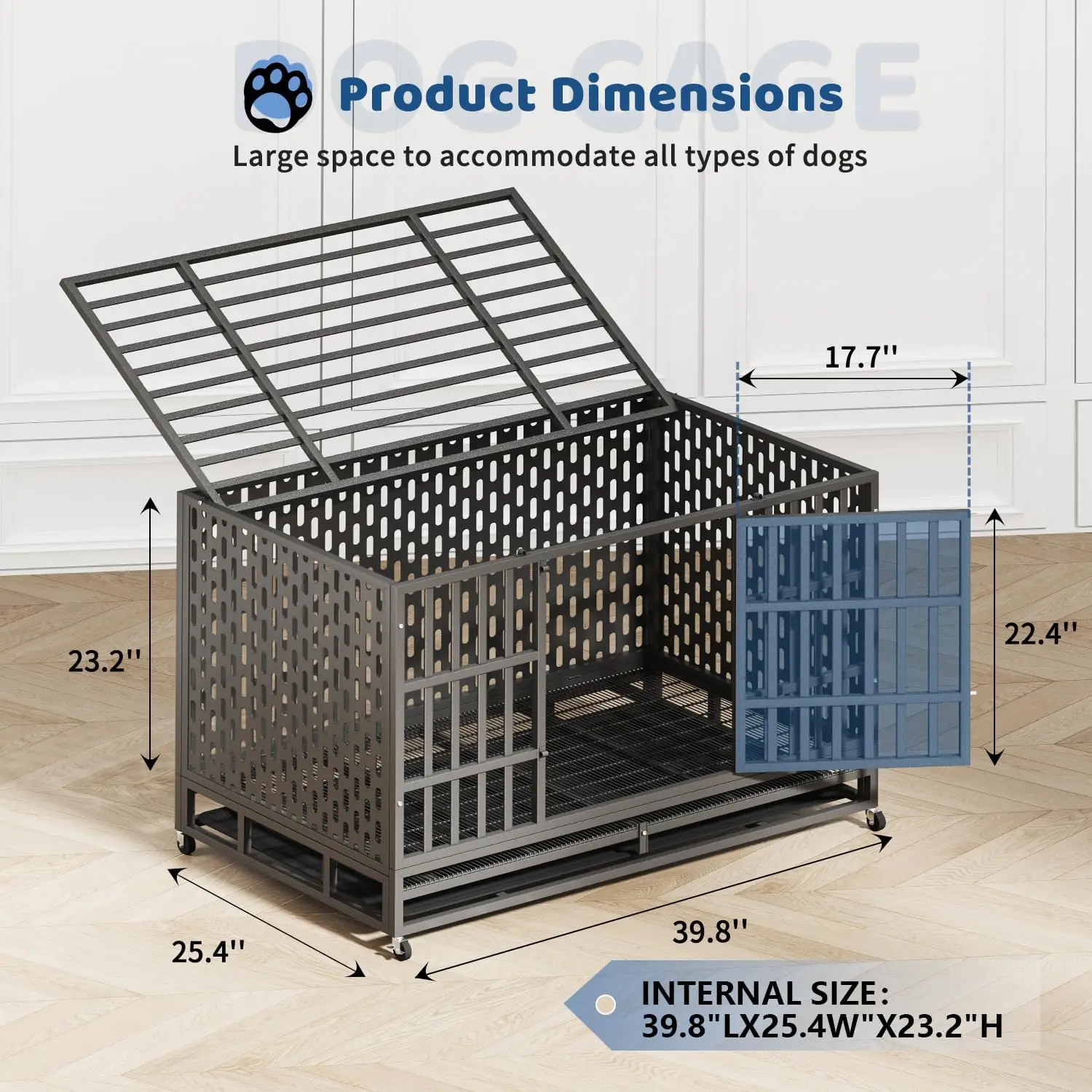 48/42 inci tugas berat tidak bisa hancur XL anjing peti baja tahan keluar, dalam ruangan pintu ganda kecemasan tinggi kandang, ekstra besar XXL