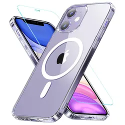 Shockproof Magnetic Case for iPhone 11 12 13 14 15 Pro Max Mini iPhone X Xs XR Protective Phone Case With Screen Protector Glass