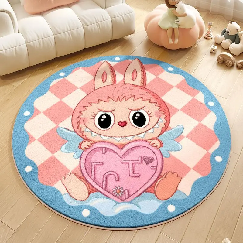 Un-Official Imitation Cashmere Carpet Creative Roundness Labubu Pops Mart THE MONSTERS Plush Rug Cartoon Floor Mat Home Decor