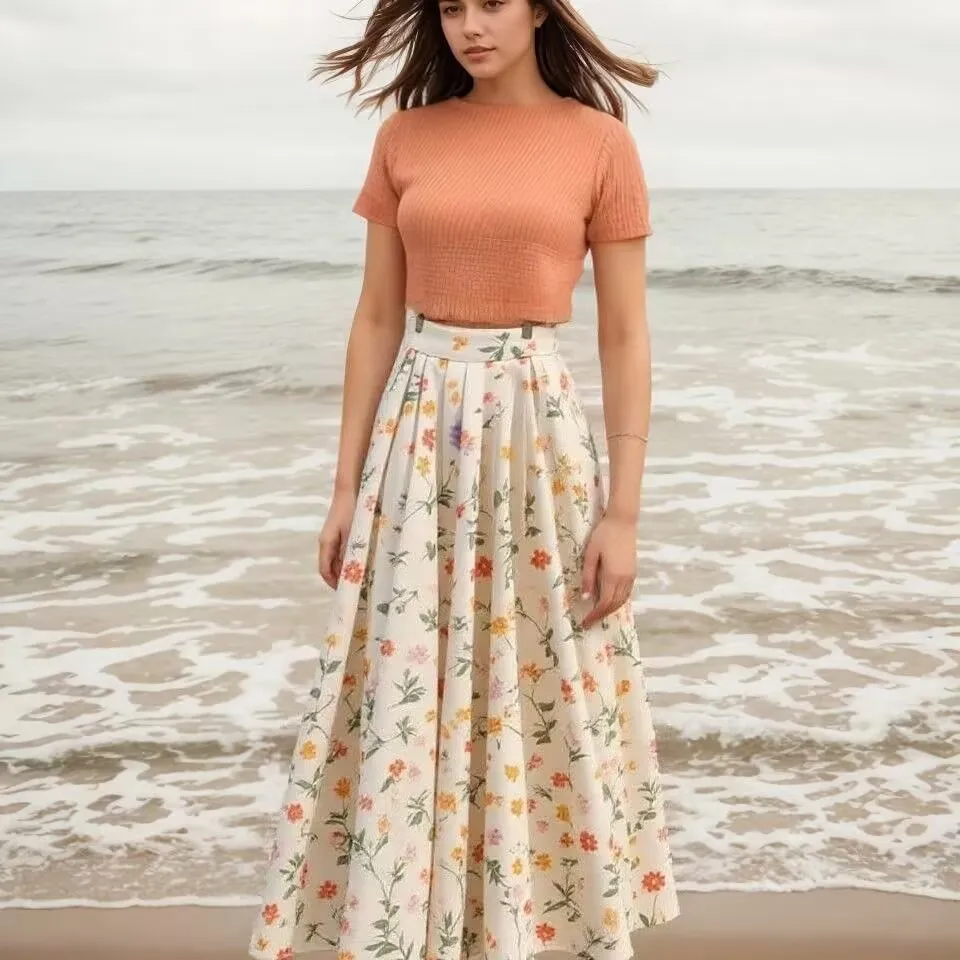 2026 New Spring Summer High-end Super Beautiful Floral Printed Skirts Women Korean High Waist A-line Bohemia Long Skirts
