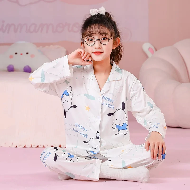 Cute Sanrio Cinnamoroll Kids pigiama Kuromi Mymelody hellobyt bambini Casual Spring Home manica lunga Set Girl Nightwear Pants