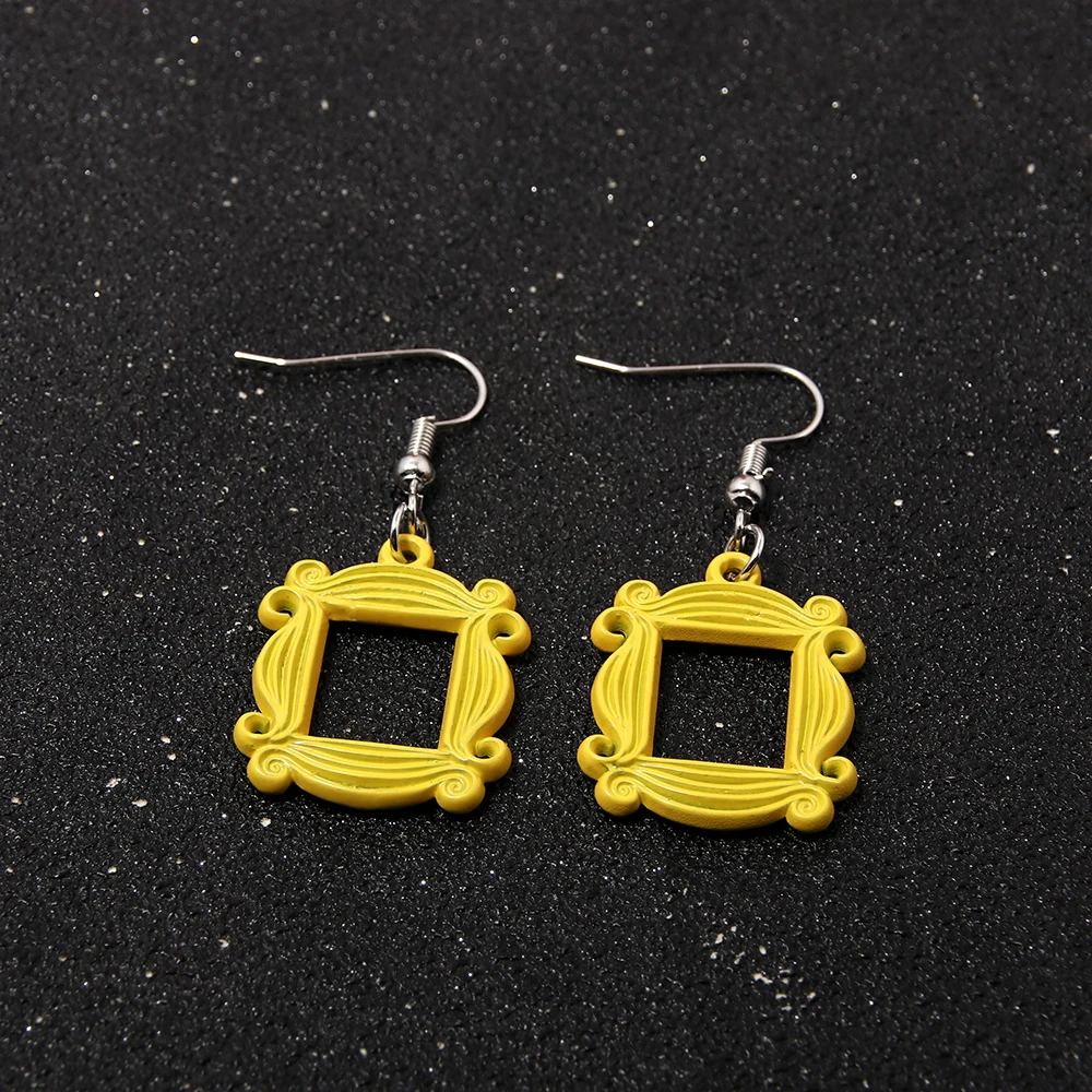 Classic TV Show Friends Earrings Yellow Photo Frame Drop Earrings For Women Cosplay Jewelry Accessories