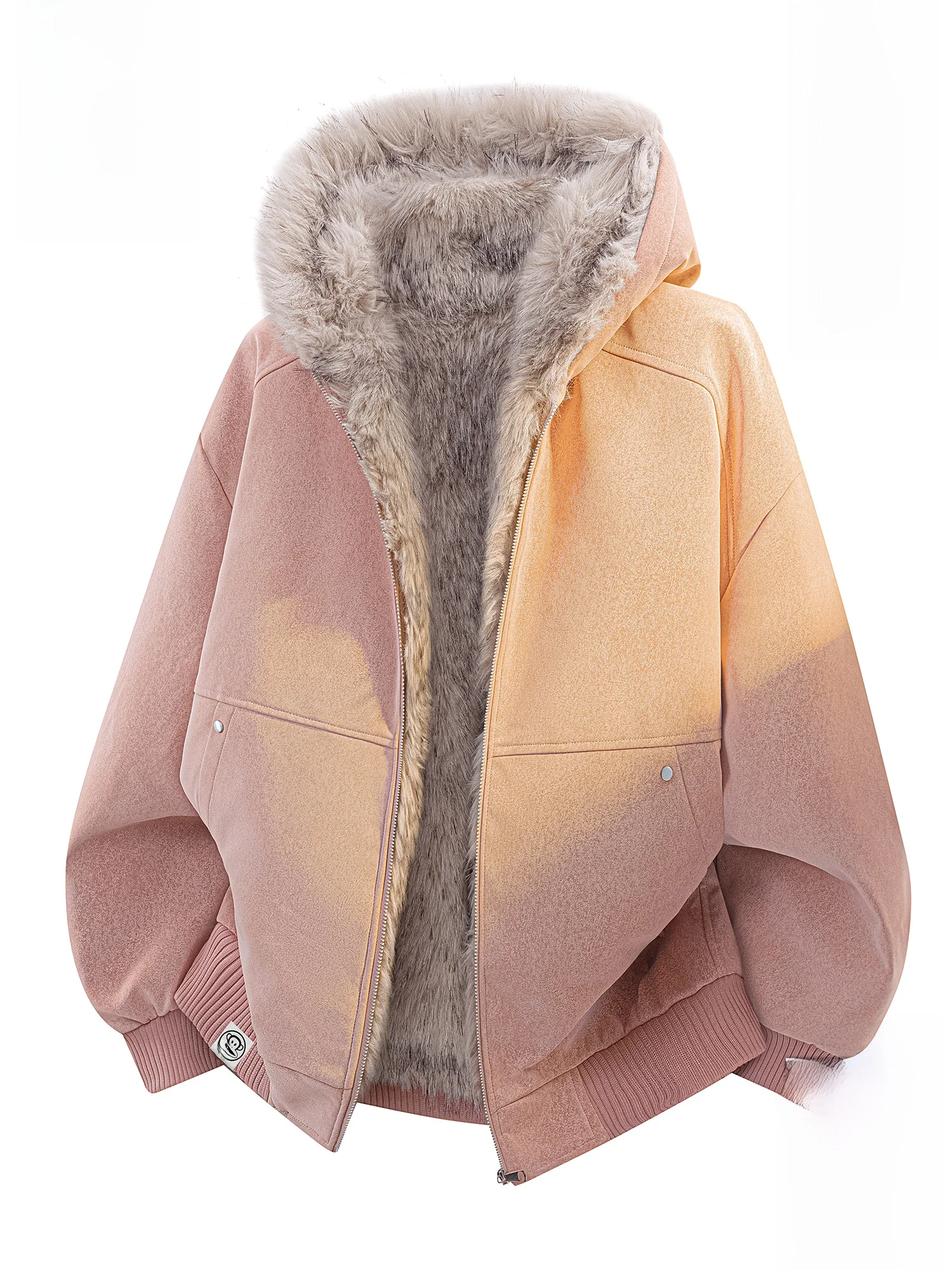 

PaulFrank Winter Hooded Jaet Men's Fce Lined Casual Warm Coat Large Mouth Monkey Design Polyester Fiber Long Sve Zipper