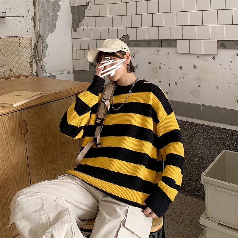 Knitted Striped Women Sweater Casual Oversized Pullovers Loose Streetwear Knitwear Pullovers