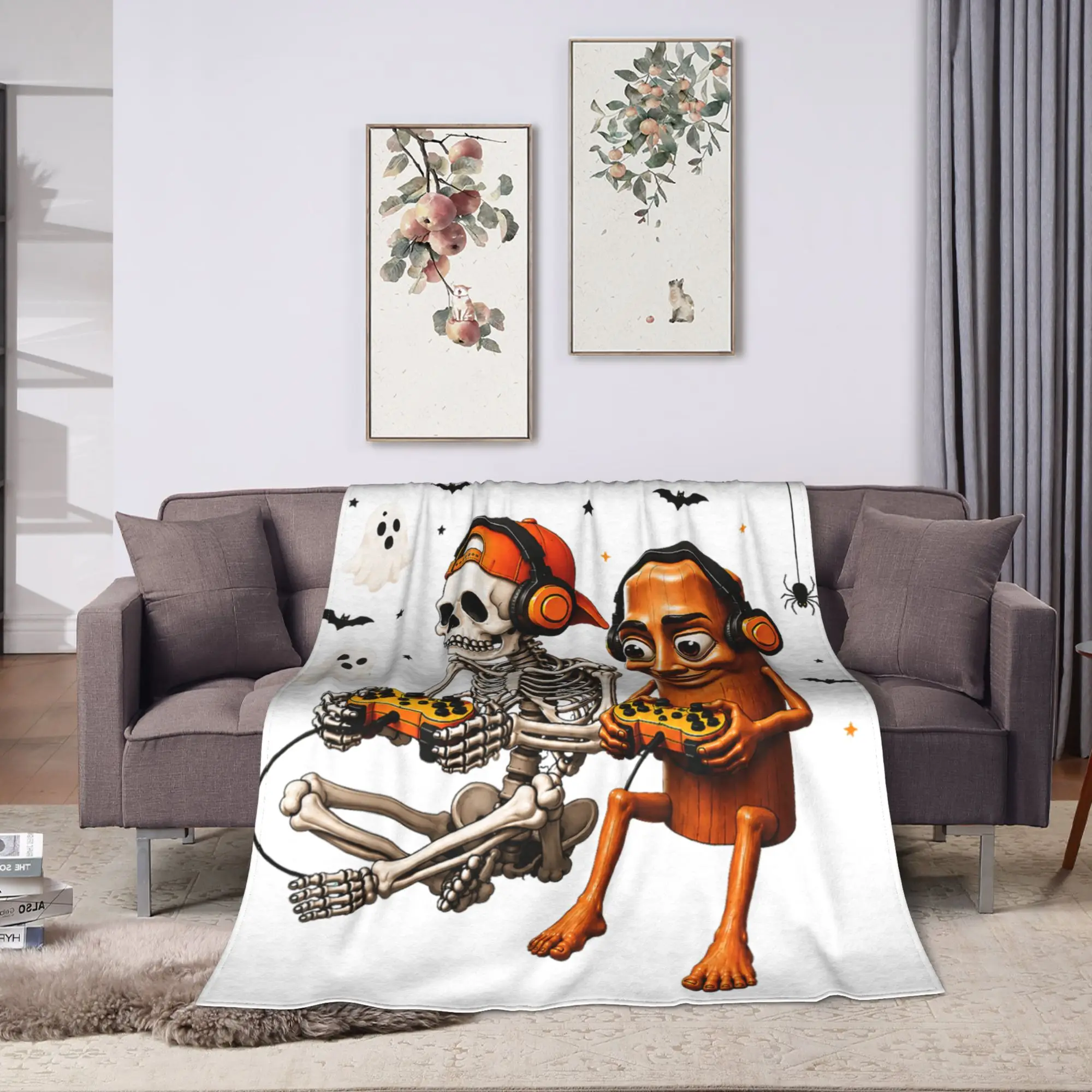 Halloween Tung Tung Sahur Skeleton Gamer Video Gaming Blankets Spring  Throw Blanket For Girls Home Decor Flannel Bedspread