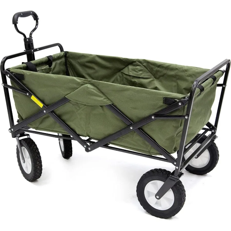Chariot utilitaire de jardin pliant à cadre en acier vert pour transporter des outils de jardin, des plantes et des déchets de cour avec un Design Durable et