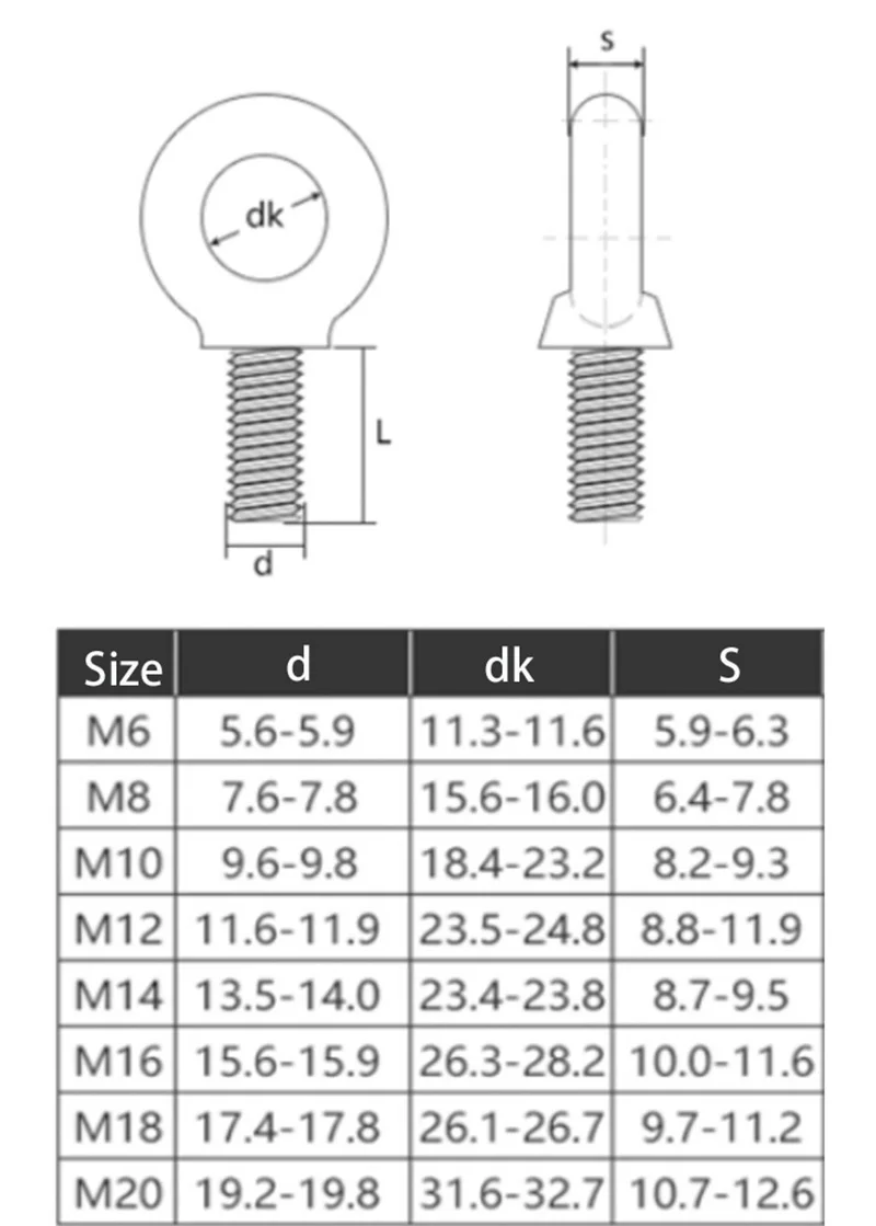 4/3/2/1pcs M6 M8 M10 M12 M14 M16 M18 M20 Galvanized Eyebolt Round Lifting Eye Bolt Ring Hook Screw Marine Lifting Length 12-32mm