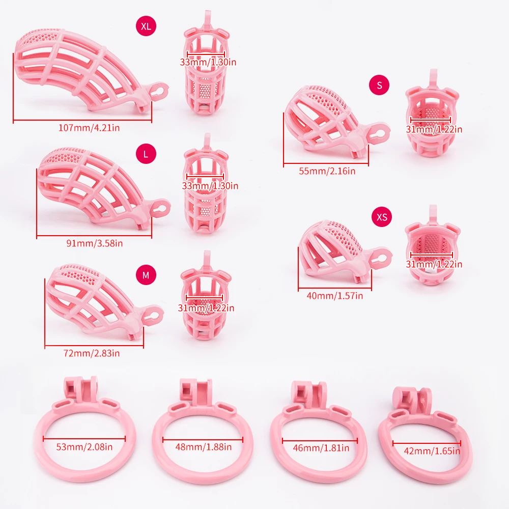 5 Sizes Honeycomb Pink Male Chastity Cage 3D Printing Lightweight Penis Cock Cage Lock With 4 Base Ring BDSM Sex Toys For Men