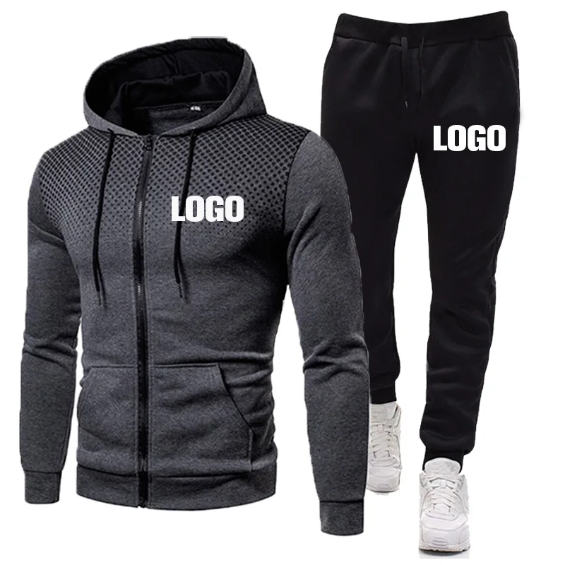 Agasalho masculino casual com capuz jaqueta + sweatpant 2 peças conjunto masculino casual terno diário confortável roupa de jogging ternos logotipo