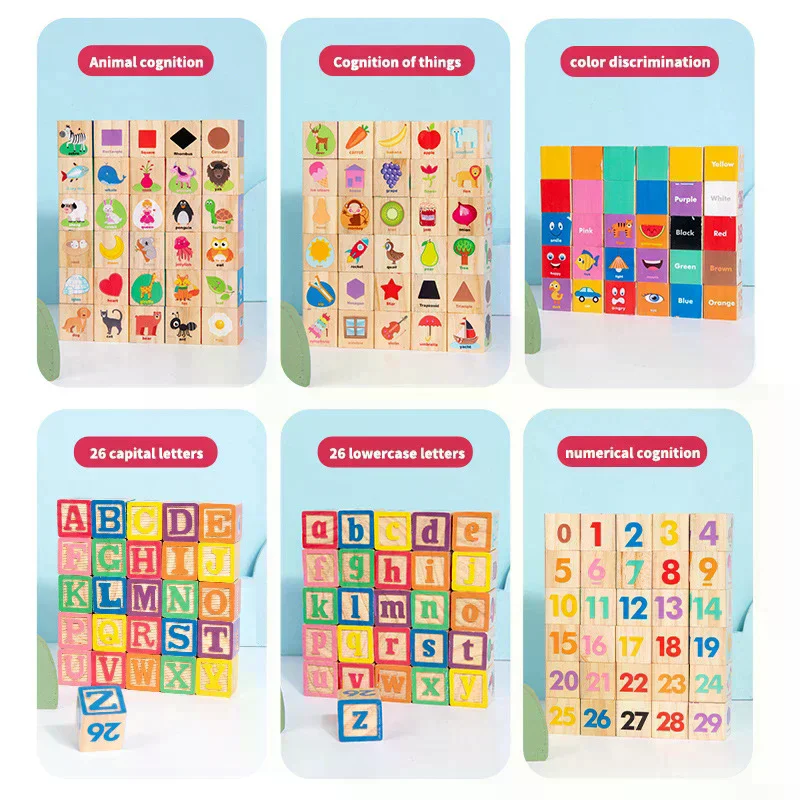 Montessori Wooden Number Blocks Early Learning Toys For Kids Letters Shape Color Animal Cognition Preschool Educational Puzzle