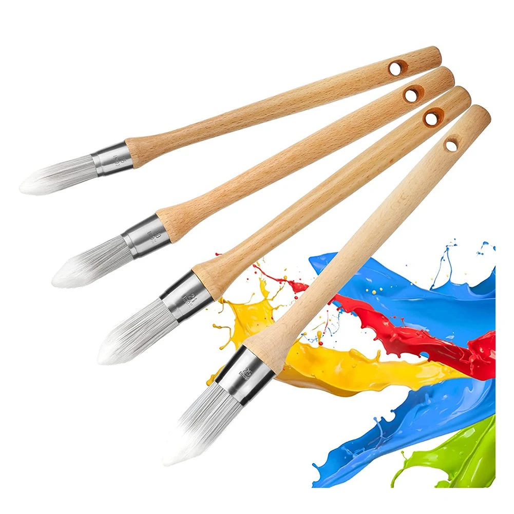 

4 Sizes Trim Paint Brushes Edge Painting Tool, Small Paint Brush 15-25mm with Wooden Handles, for Touch Up Wall Edge