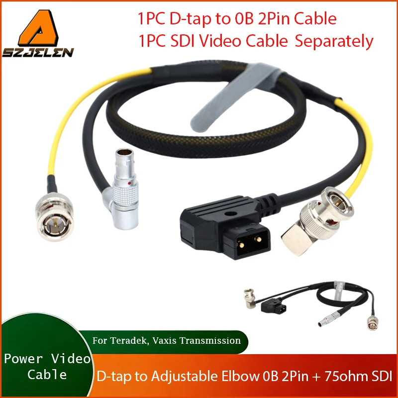 

Power Video Cable D-tap to Adjustable Elbow 0B 2Pin + 75ohm SDI for Teradek, Vaxis Transmission