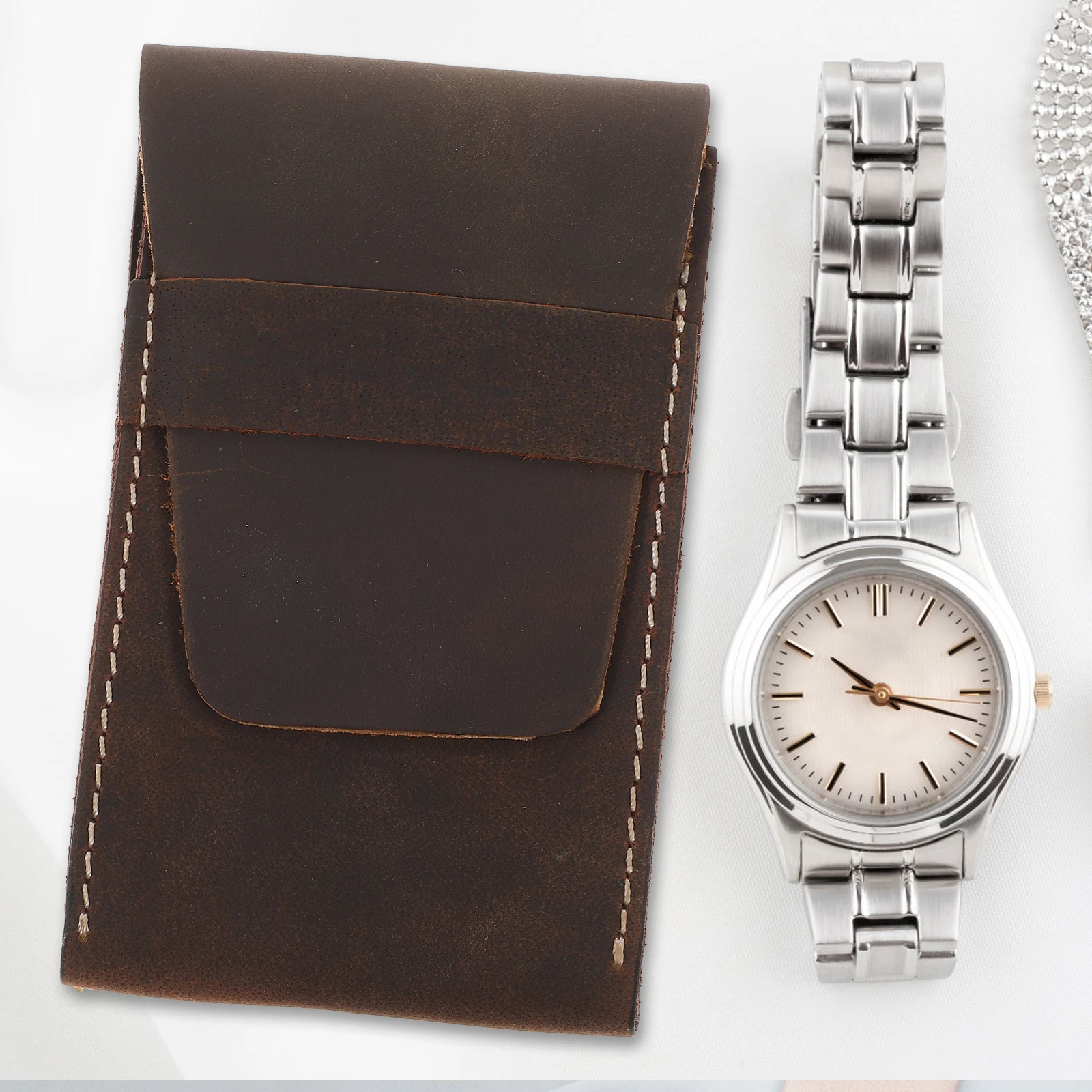 

1Pcs Watch Storage Bag Portable Travel Organizer Cowhide Pouch Suitable for Men Women Watches Gift Storage Case