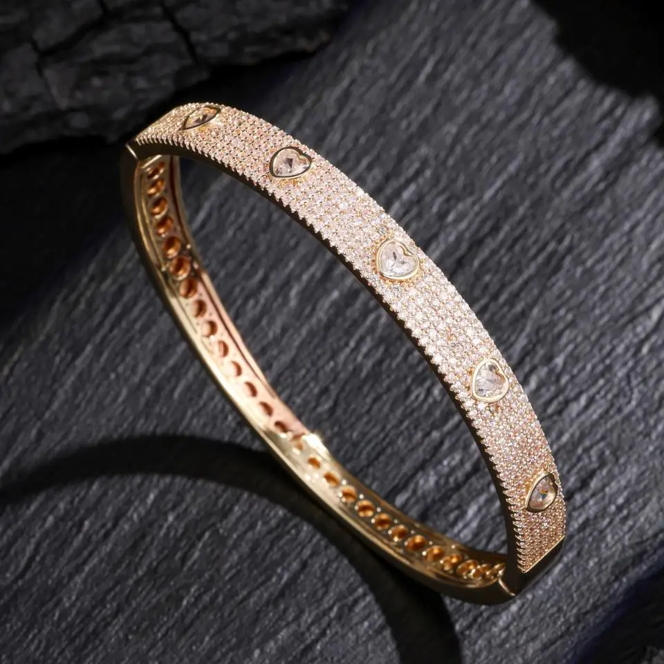 ZAKOL Luxury Nickel Free Micro Paved Heart Cubic Zirconia Bangle Bracelet For Women Sparkling Wedding Party Jewelry Gift view 2