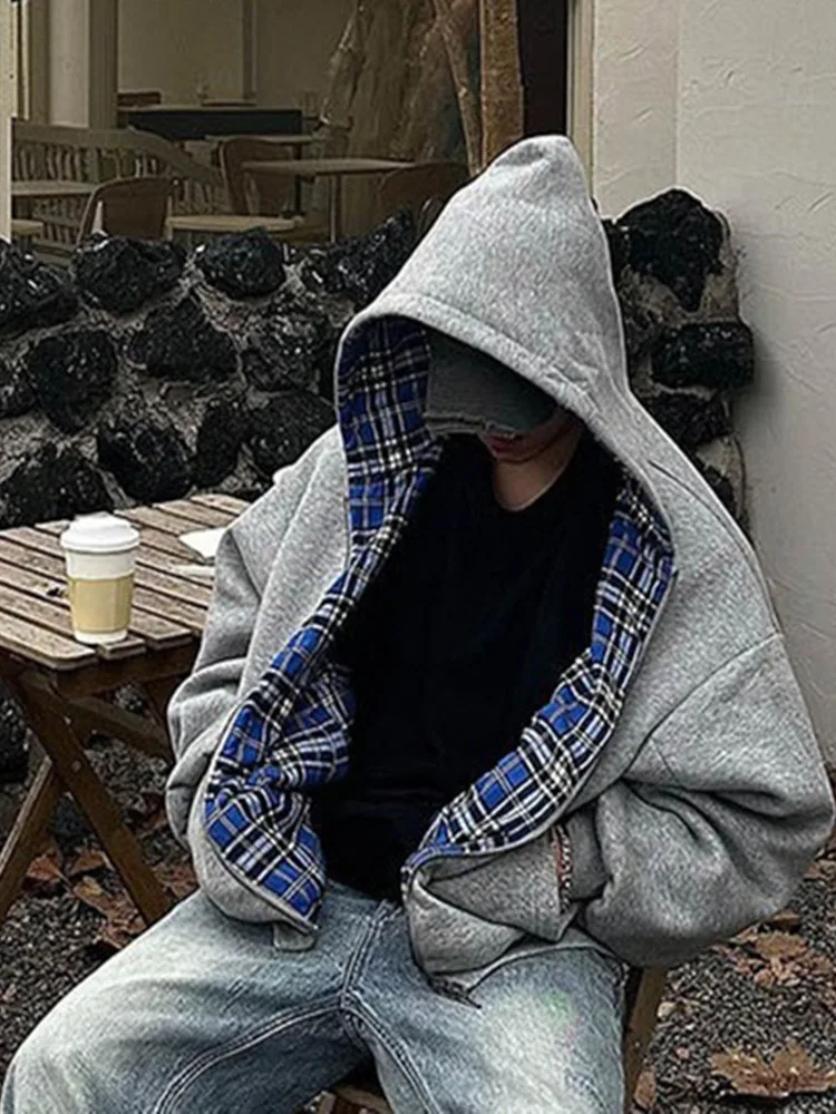 

K Color Простой двусторонний свитшот на молнии Jaet Женское пальто Street Sle Свободный крой Длинный све с капюшоном или длина