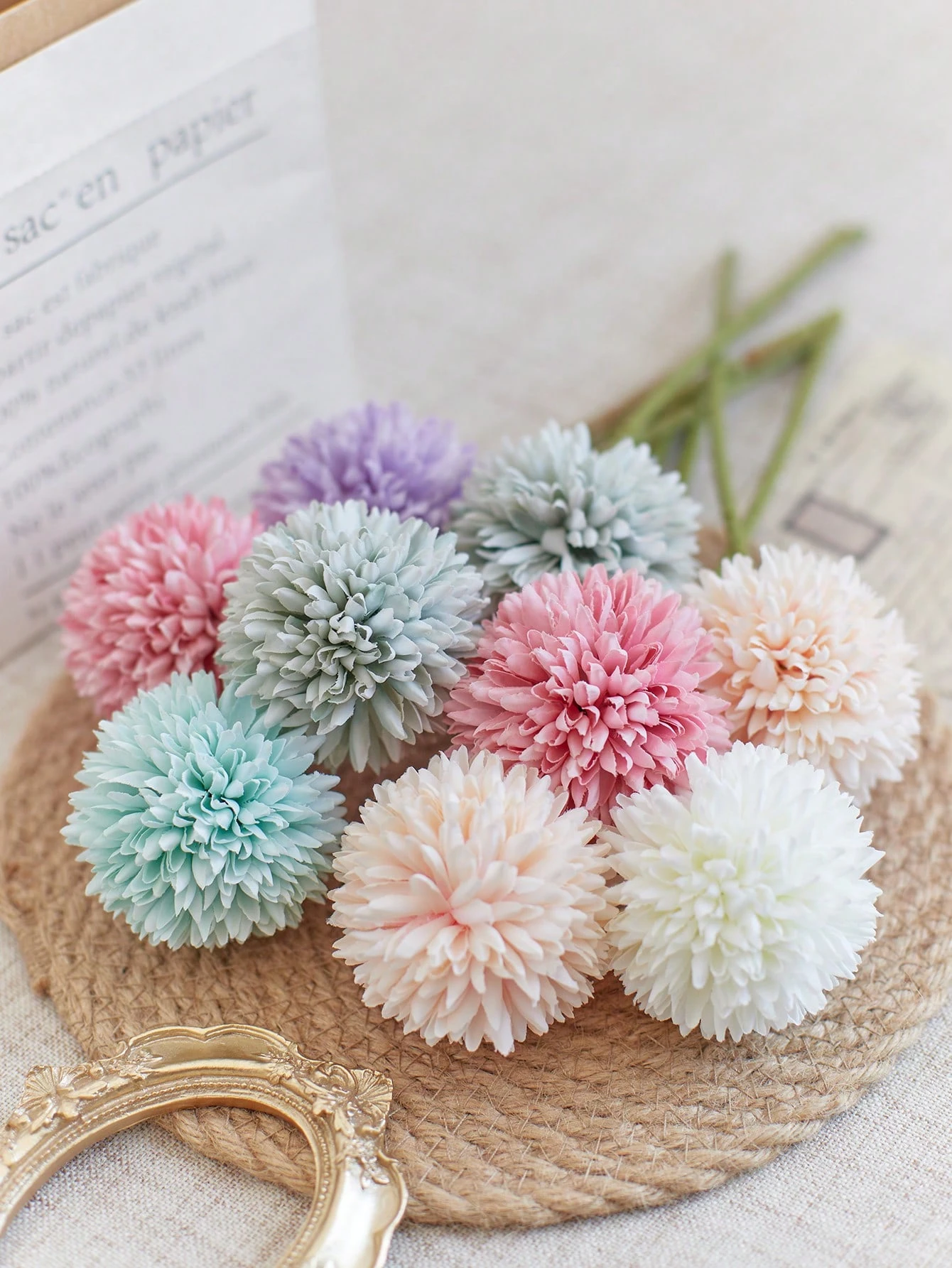 3/5 Stück künstliche Chrysanthemen-Kugelblumen, Löwenzahn-Hortensien-Arrangement, Blumenstrauß für Zuhause, Büro, Party, Hochzeit, Dekoration