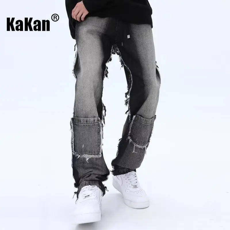 Kakan - Europe and The United States New Straight Retro Jeans Men's, Gradient Black Loose Wide-leg Pants Long Jeans K27