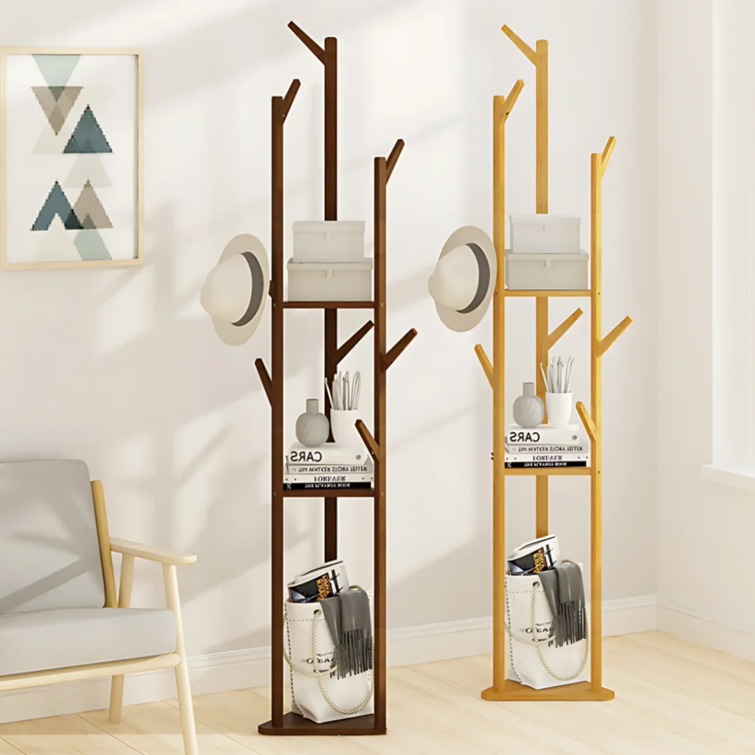 Living Room Clothes Rack Hanging Bag Rack Bedroom Drying Clothes Rack Floor Standing Solid Wood Shoe Rack Flower Rack Hooks