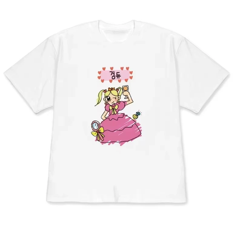 Unisex Cute Hand‑drawn Prince Princess Graphic T‑Shirt Korean Cartoon Print Couple Matching Casual Men Women Short Sleeve Tee