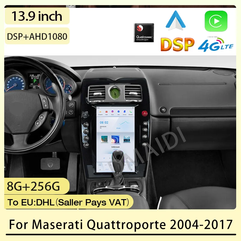 Car Multimedia Navigation Tesla For Maserati Quattroporte 2004- 2017 Qualcomm Radio Android 11 CarPlay Auto WIFI DSP GPS BT MP3