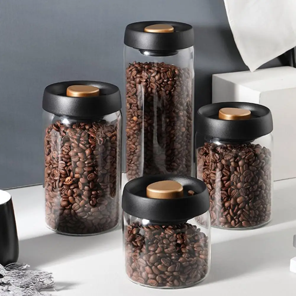 500/1200/1800ML Vacuum Sealed Jar Moisture-proof Coffee Beans Glass Storage Jar Kitchen Airtight Glass Jar Coffee Container