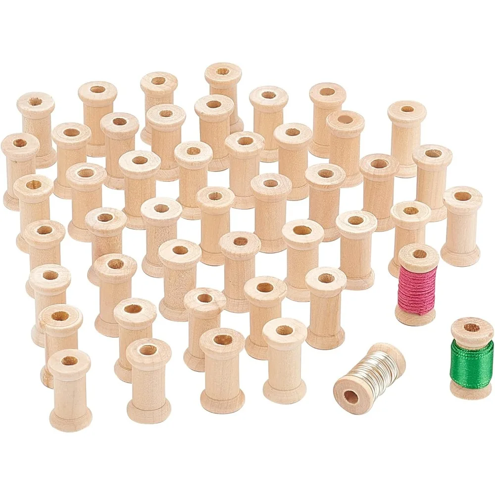 50pcs Wooden Spools Empty Bobbins Wood Sewing Embroidery Thread Spool Wire Weaving Bobbins for Embroidery and Sewing Machines