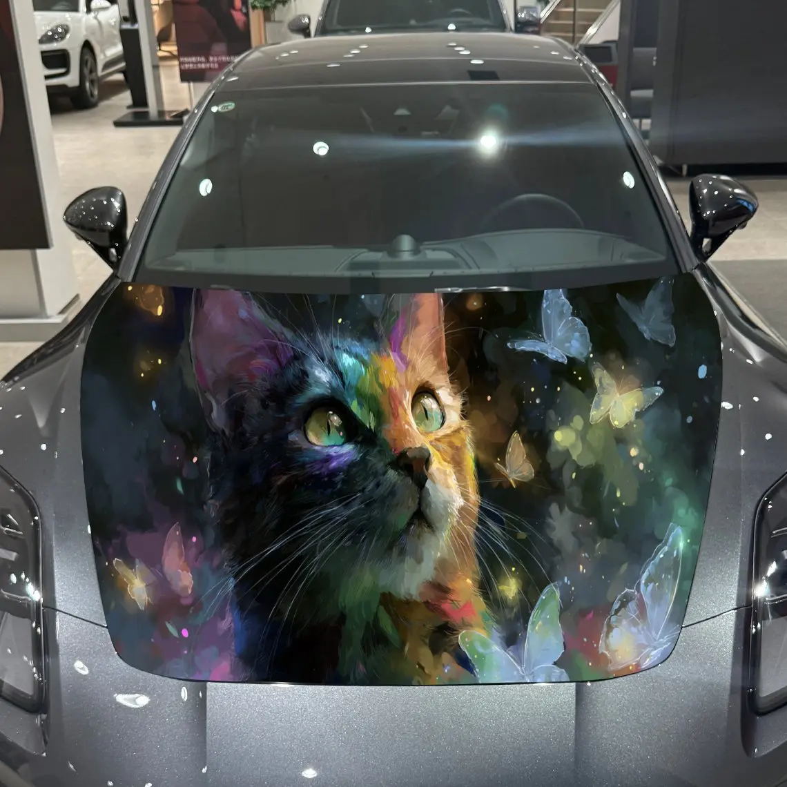 

Dreamy Starry Sky Butterfly Cat Car Hood Vinyl Stickers Car Surface Protection Decal Car Decoration Cover Vinyl Wraps Waterproof