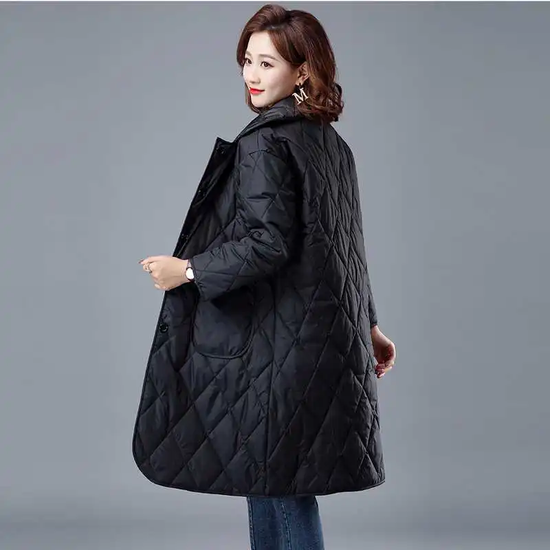 Women Parkas Coats Solid Jackets Pocket Turn Down Collar Long Sleeves Long Y2k Loose Single Breasted Casual 2025 Winter Autumn