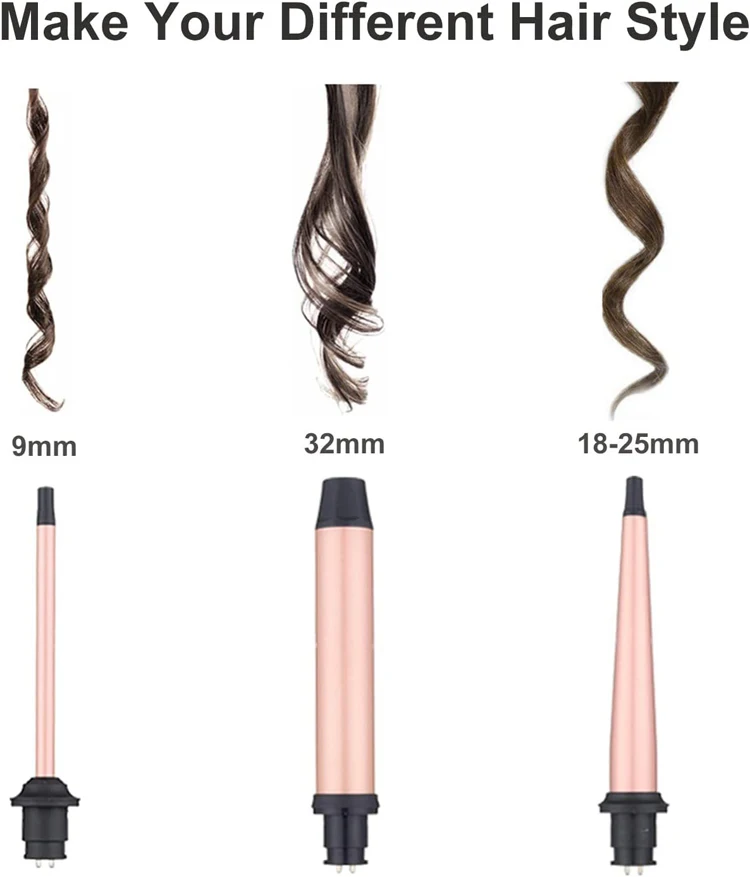 3 in 1 Multifunctional Curling Iron 3 Interchangeable Curling Wand Set Ceramic Barrel Professional Hair Curler