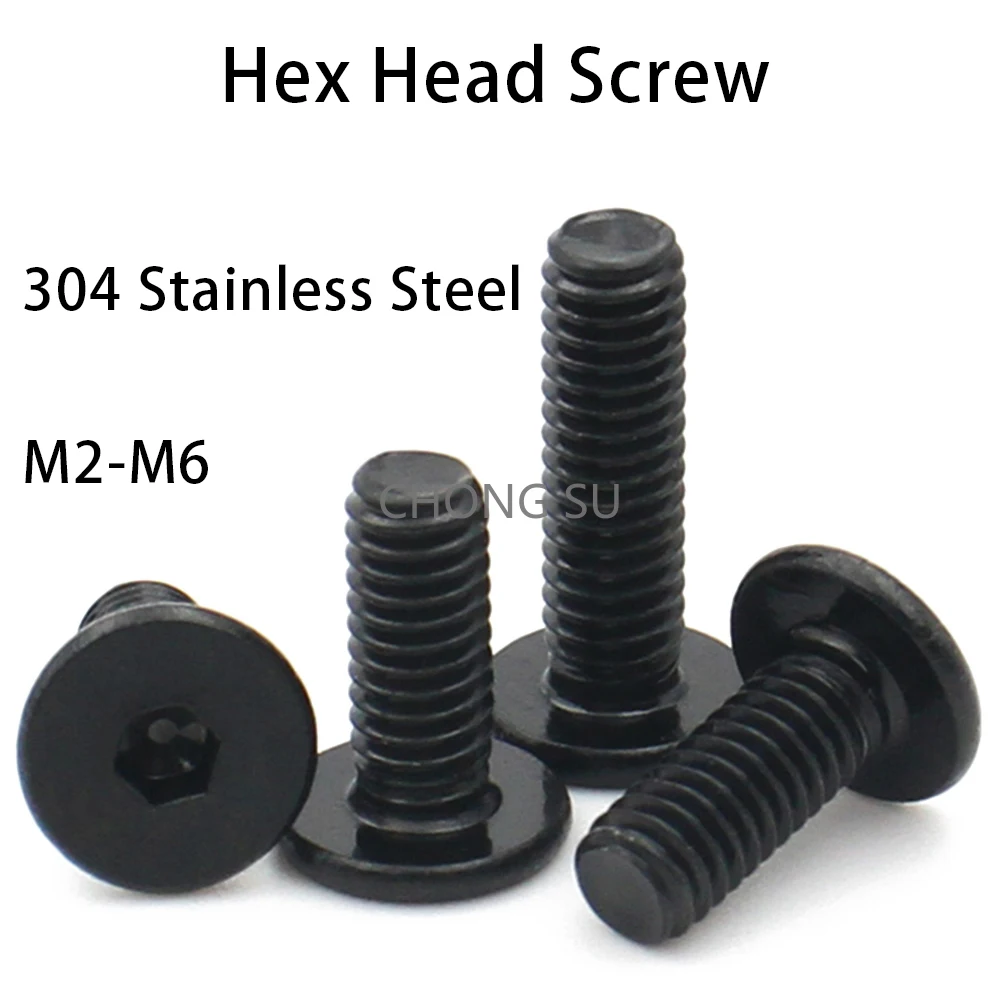 

10pcs Black Stainless Steel M2 M2.5 M3 M4 M5 M6 CM Hex Hexagon Socket Ultra Thin Super Low Flat Head Allen Cap Screw Bolt