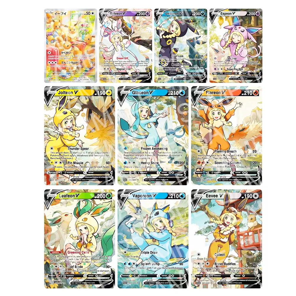 9 шт./1 компл. Daboluo карманная коллекция Ptcg Lillie Cos Leafeon Glaceon Sylveon флэш-текстура коллекционные карты для хобби подарки для детей