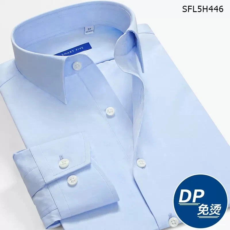 Smart Five Round Collar White Office Formal Shirt Wedding Dress Shirts Men Slim Fit  Mens Shirts Long Sleeve Cotton Shirts Man