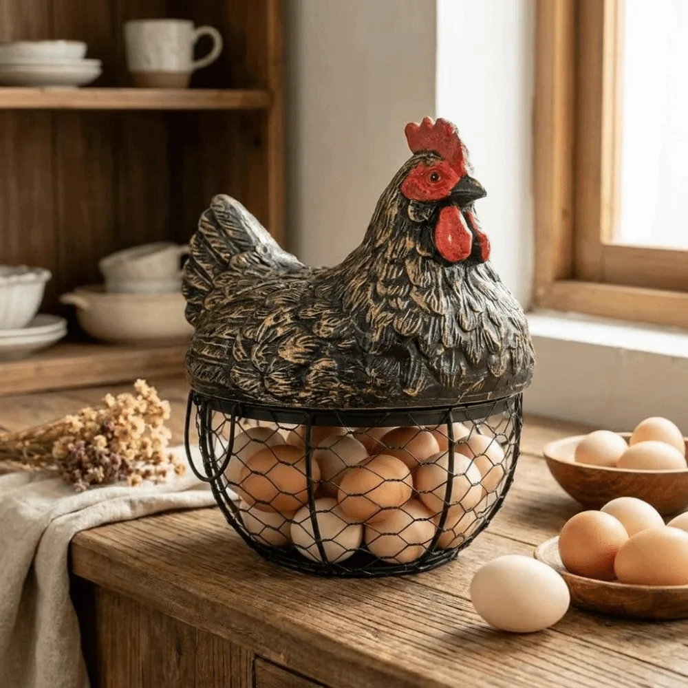 

Organizer Container Chicken Design Egg Collecting Basket Rustic Cute Egg Organizer Resin Egg Storage Basket Home Use