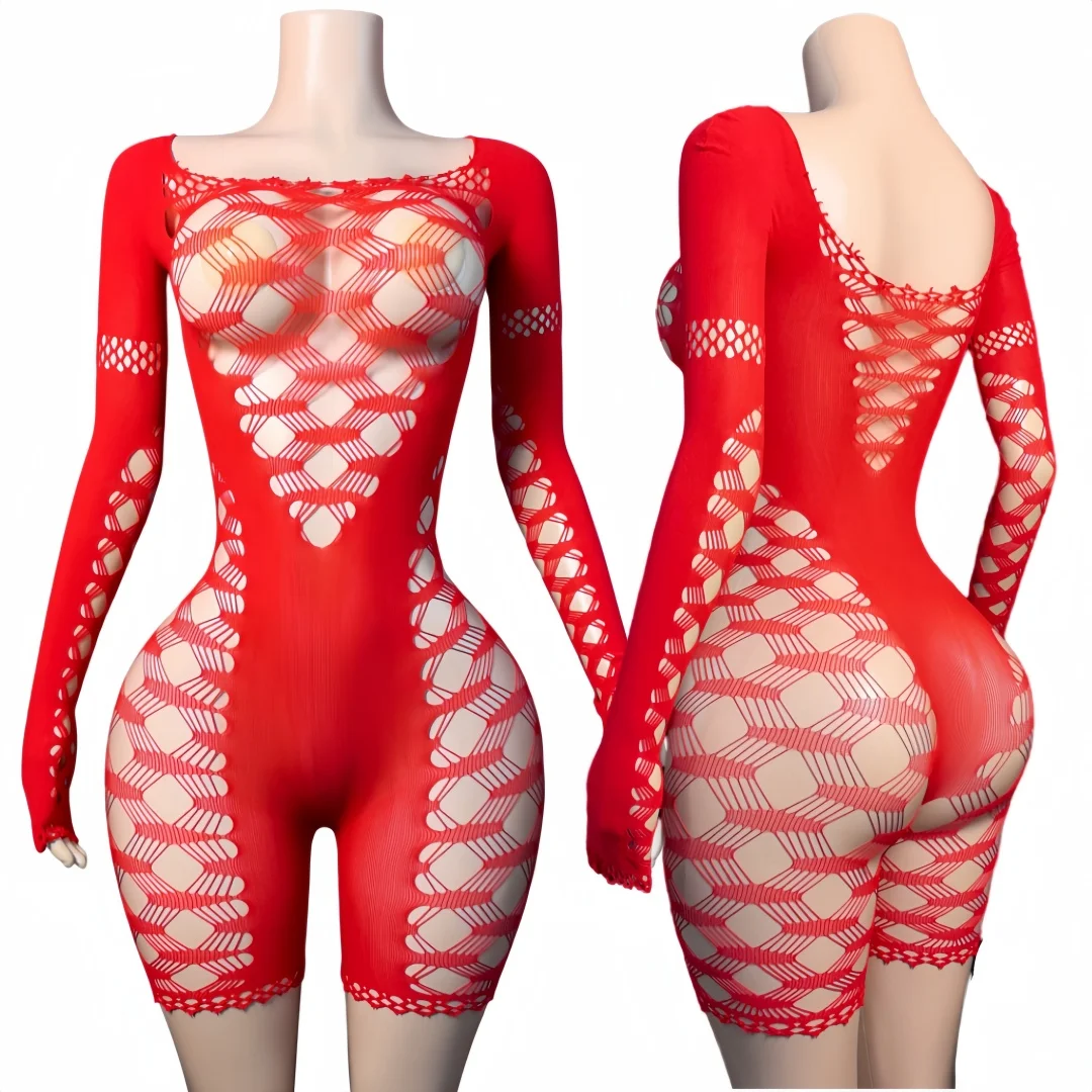 

Hollow Out Sheer Mesh Bodycon One Pieces Summer Women's Bathing Suit Cover Ups Long Sleeve Elasticity Swim Beach Female Overalls