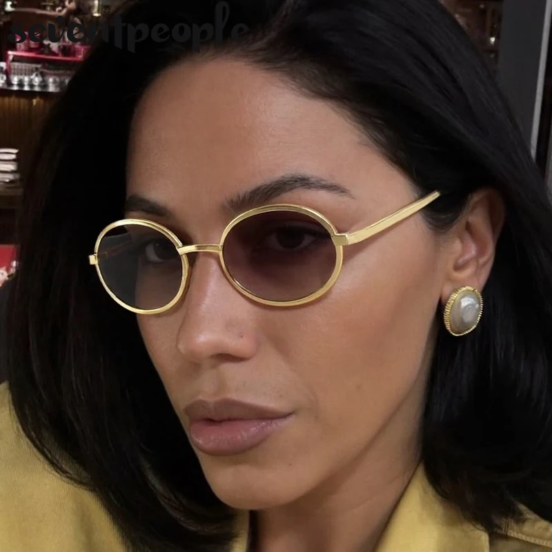 

Vintage Small Frame Oval Sunglasses Women 2025 Luxury Brand Trendy Metal Outdoor Sun Glasses For Ladies Retro Driving Shades